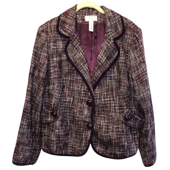 Covington Woman Career Blazer Plus Size 18W Plum Purple Lined Velvet Trim VTG - Picture 1 of 7